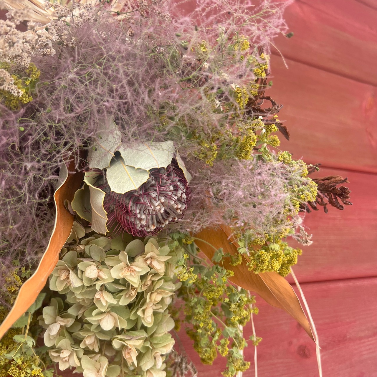 リース スモークツリー 紫陽花 スワッグ ブーケ とろ