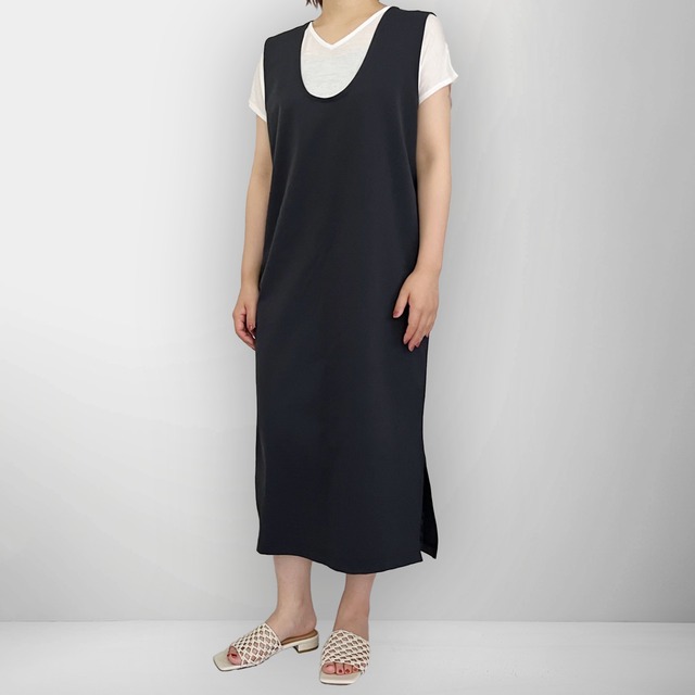 【人気シリーズ】楽ちん×体型カバー◎ Uネックジャンパースカート｜ネイビー｜画像2