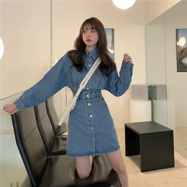 デニム 長袖 ワンピース レトロ ミニ丈 キュート 可愛い カジュアル ウエストマーク レディース 取寄 発送目安14 21日営業日 Laff Store 会社情報 納期の確認をお願いします