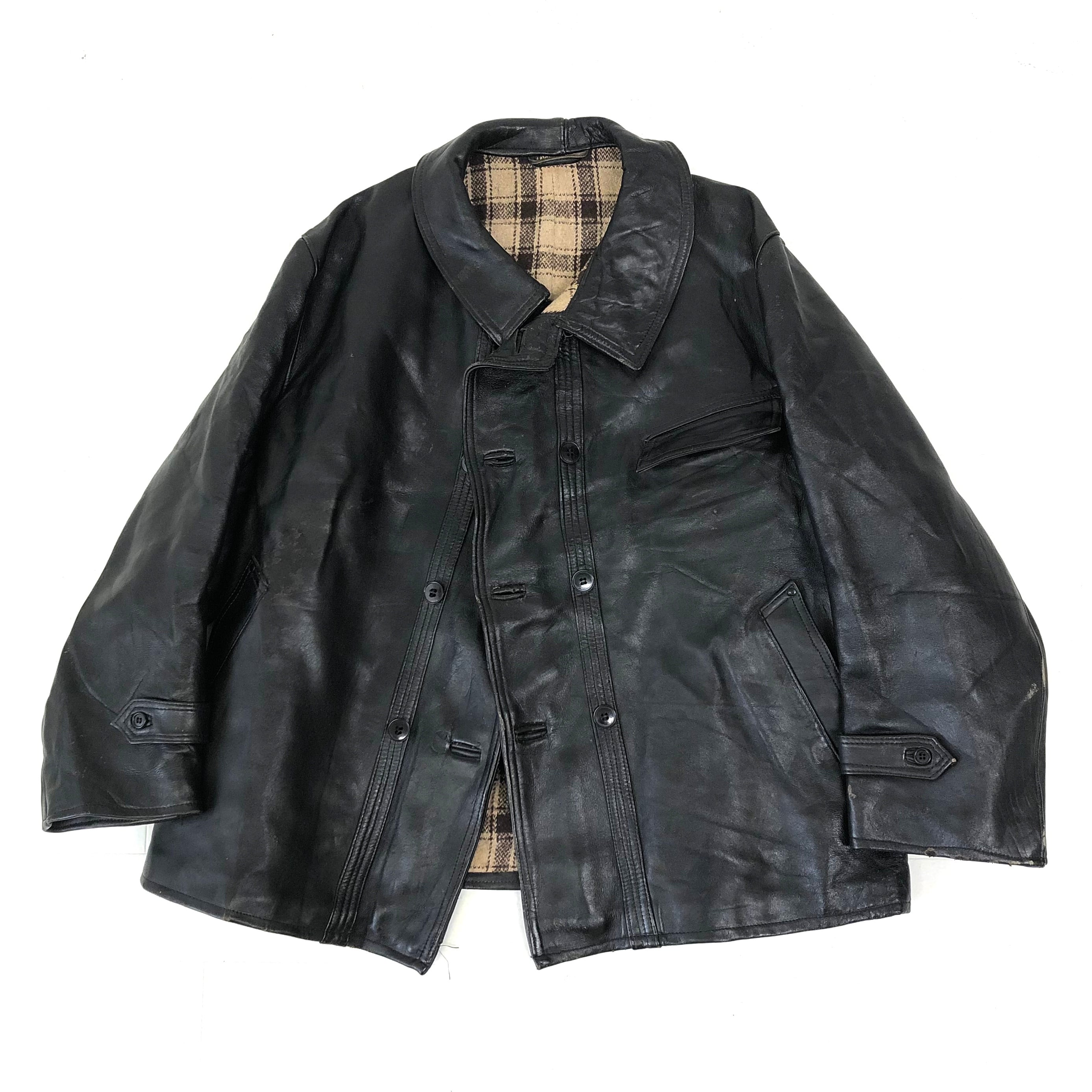 TRUCKs古着店EX　コルビジェジャケット　レザーカーコート　６０〜７０’s　３XL