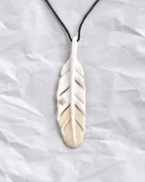 Hand Carved Antler Pendant (L) Crinoid Fossil  |  002