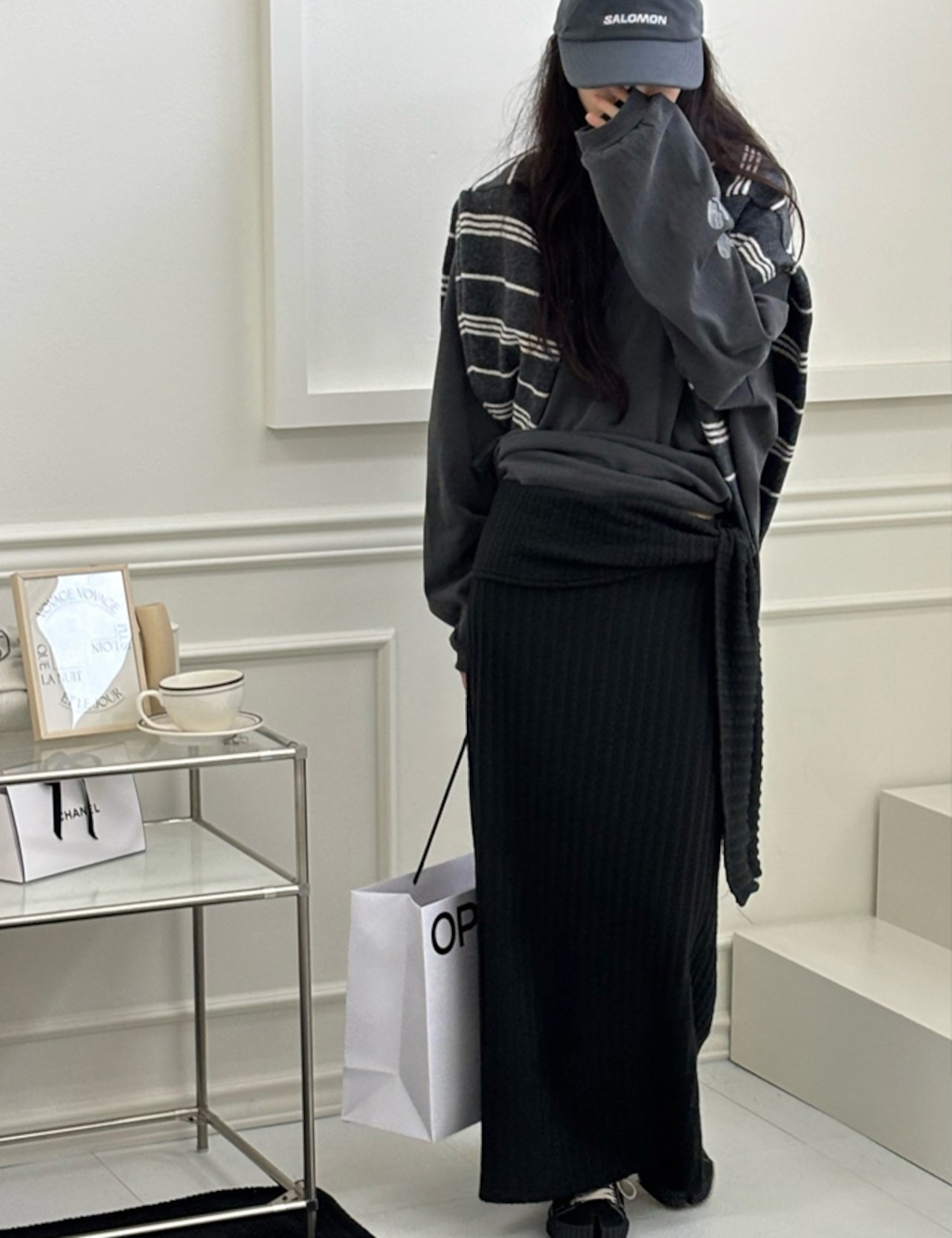 【新作5%OFF・3日間】Waist-Shawl knit Skirt_2colors