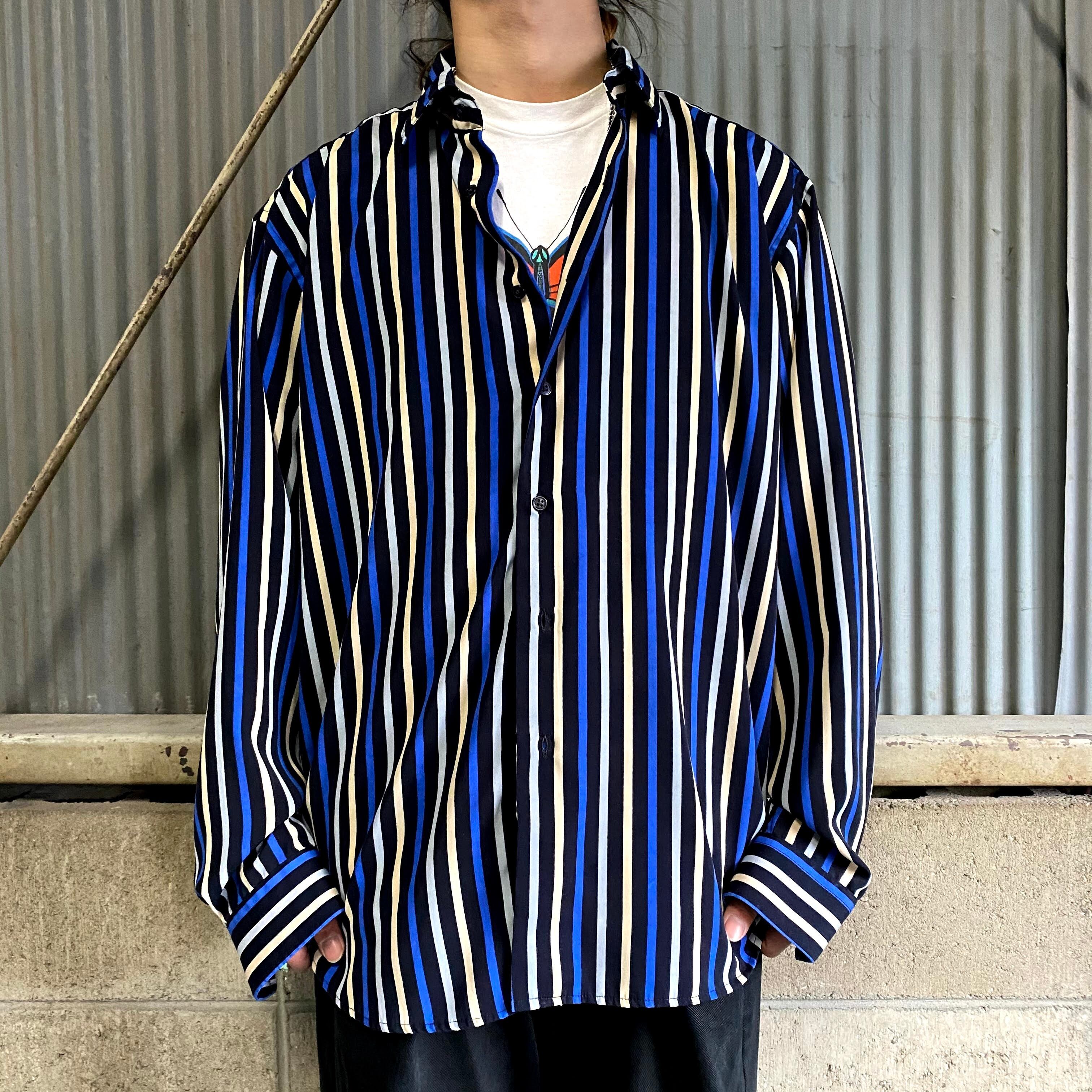 EUROTOPS ストライプ柄 長袖 ユーロブランド 総柄シャツ ポリシャツ