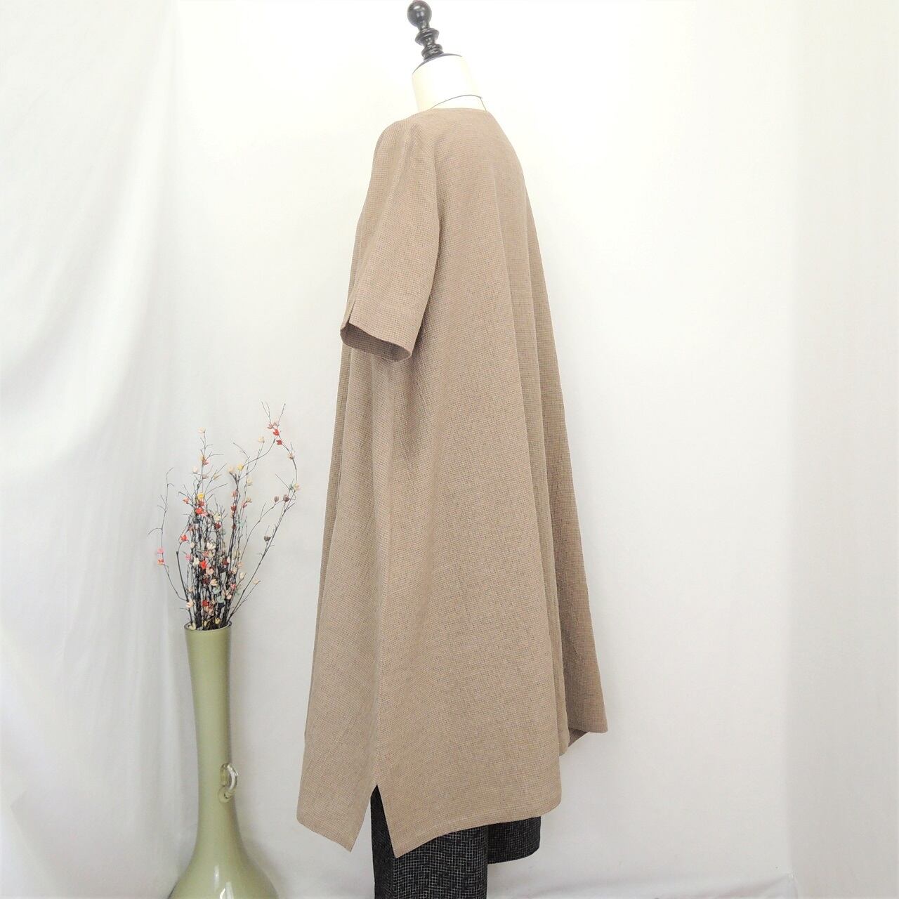 2160 半袖vネック台形ワンピース 4カラー 遠州織物 楊柳 ぷちままん Petitemaman