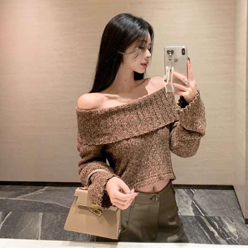 【tops】オフショルダーニットセーター M28063