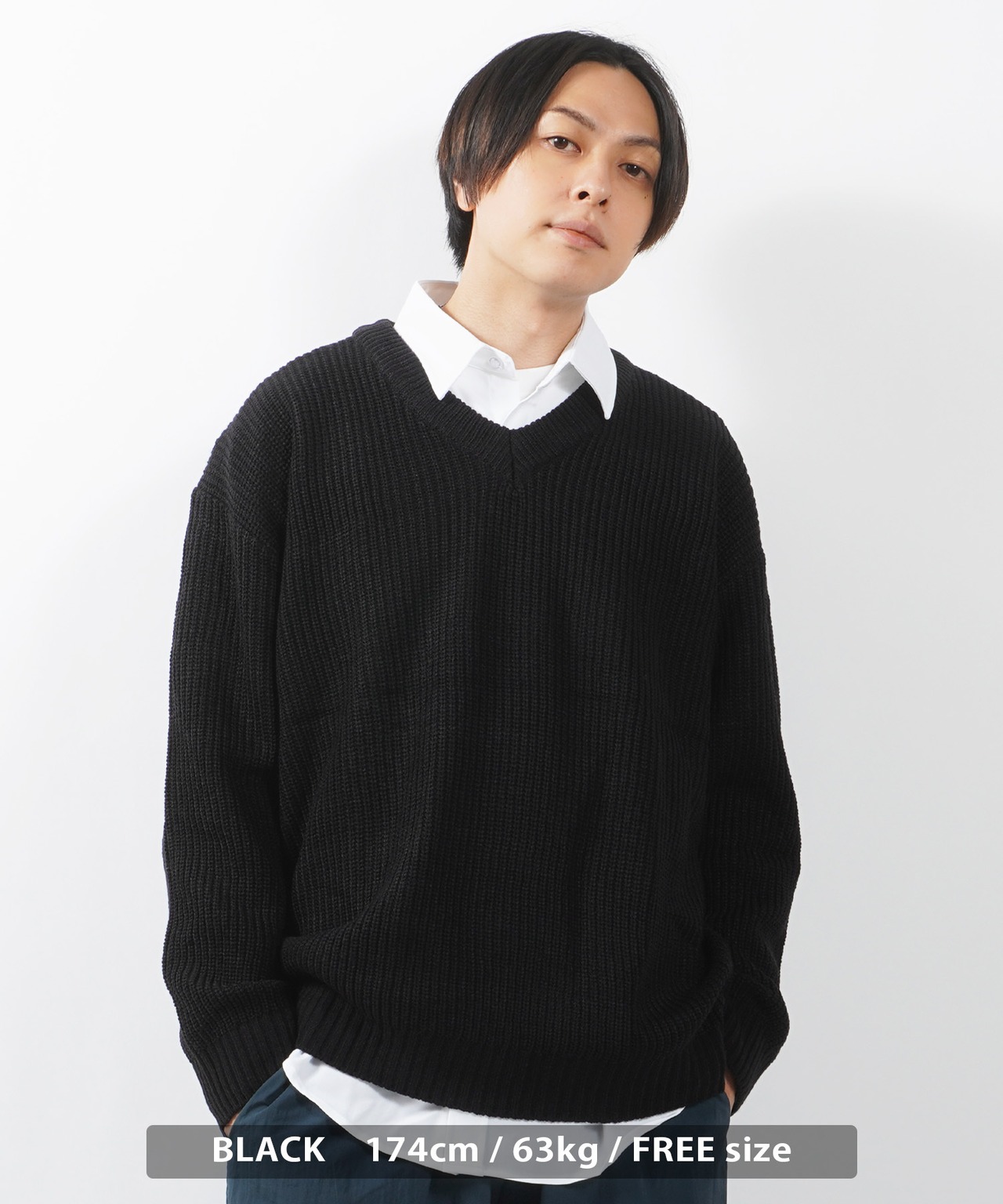 ＼SALE／◆畔編み Vネック ルーズニット◆kr-22065