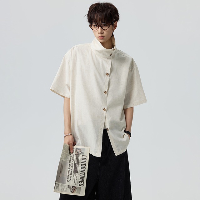 ♥半袖チャイナ風シャツ！【NANSHIシリーズ】★チャイナ風トップス★ 2color ユニセックス シャツ スタンドネック