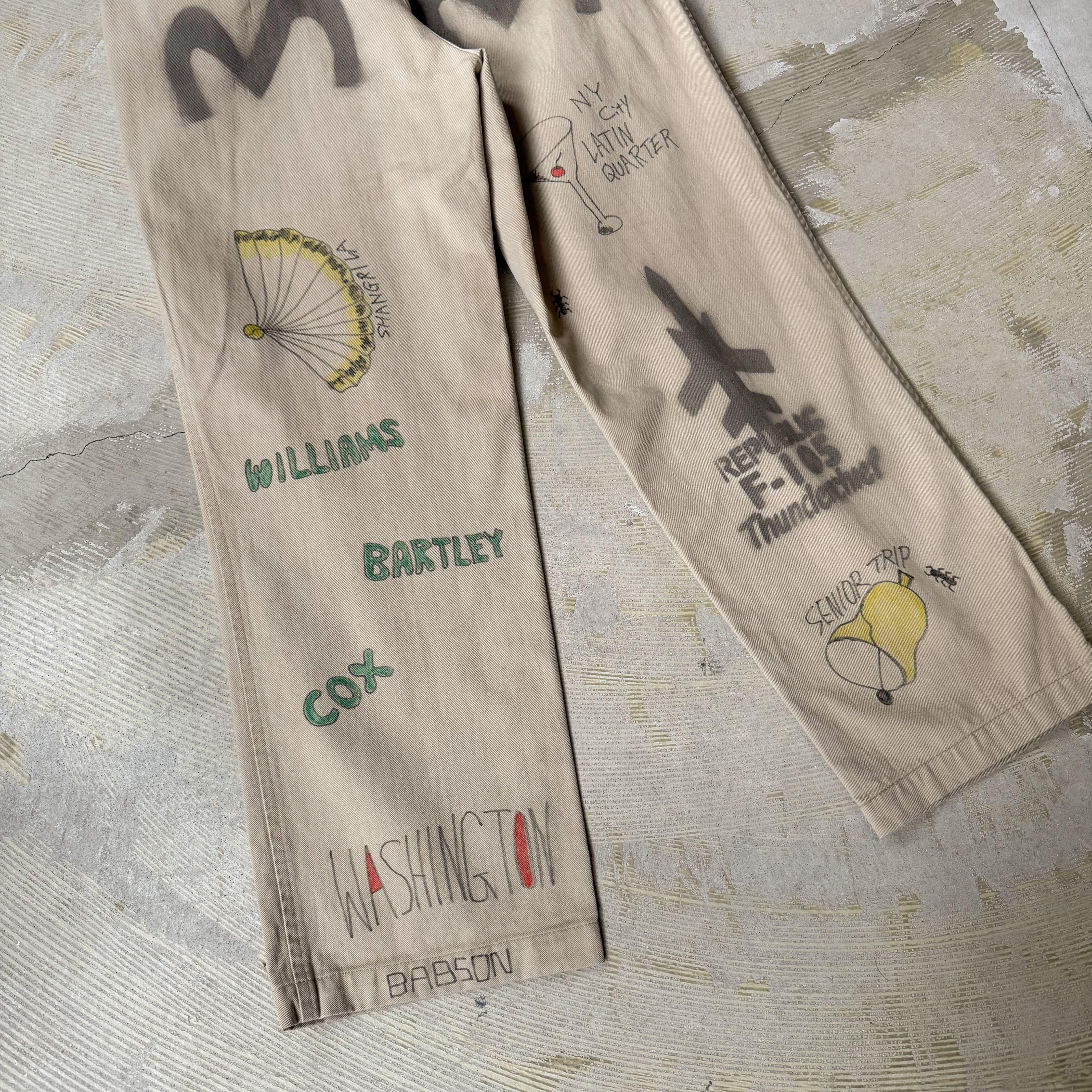 HAND PAINTED ART STENCIL MEMORIAL PANTS / ハンド ペイント アート