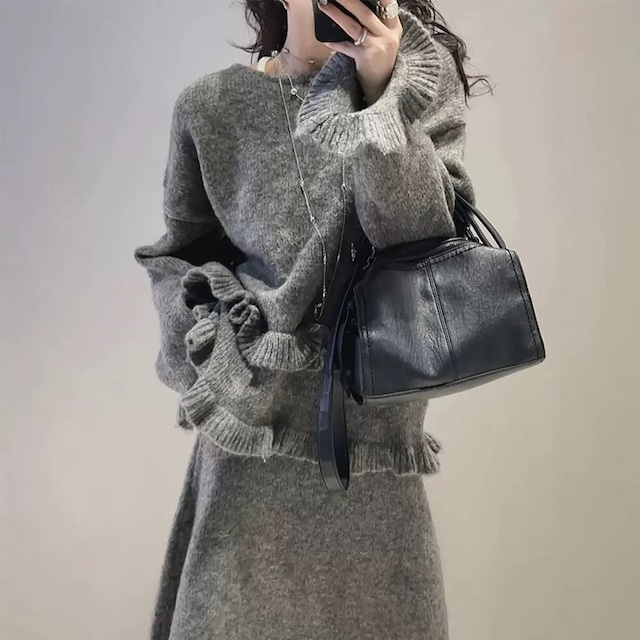 【set】フレアセーター×スカートセット Q6591