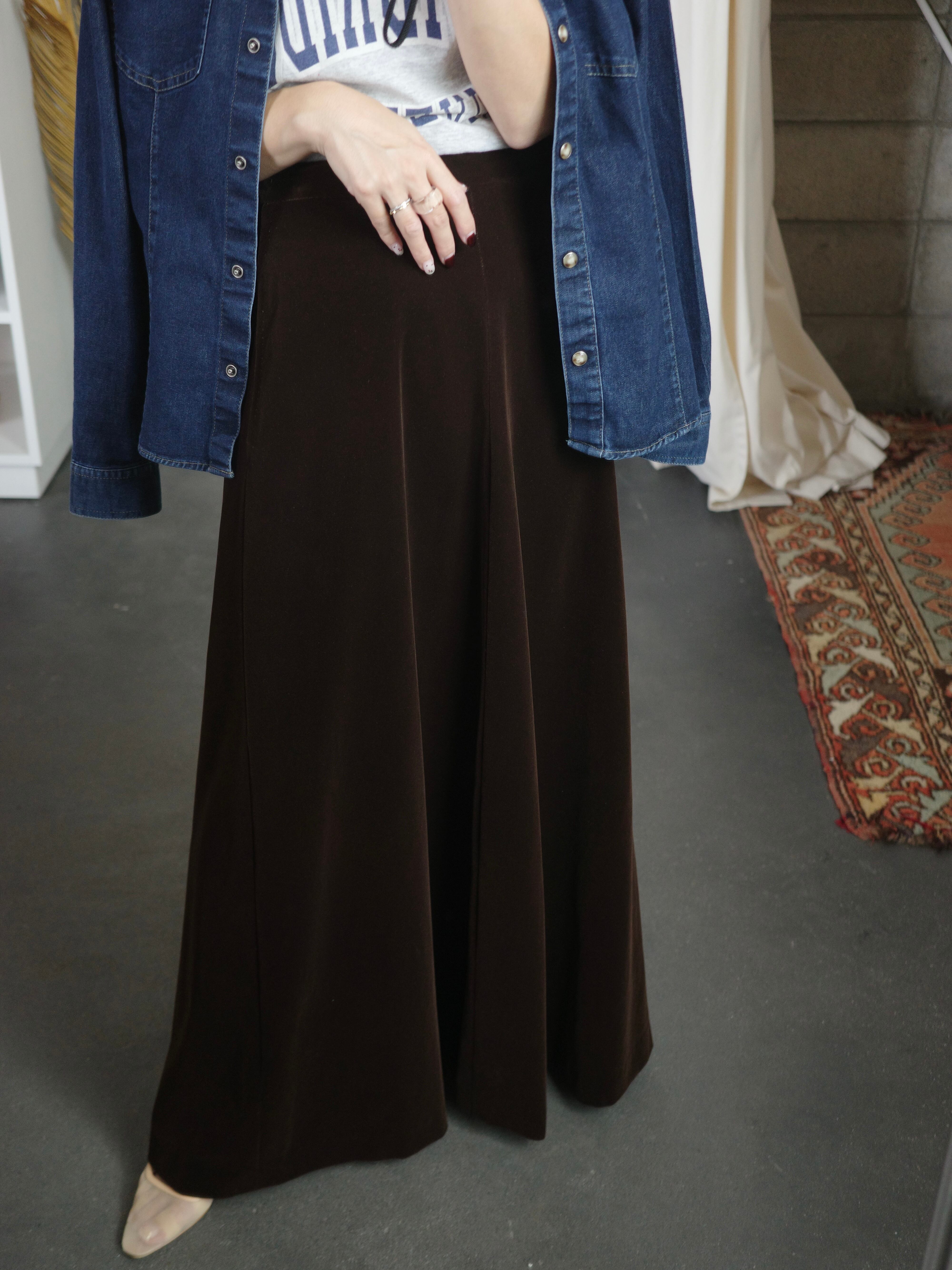 <vintage>velvet maxi flare skirt
