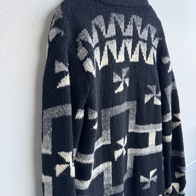 Ralph Lauren ラルフローレン ハンドニットカーディガン 80s〜90s 風車柄 コンチョ 革紐 ブラック ヴィンテージ古着 M 画像4