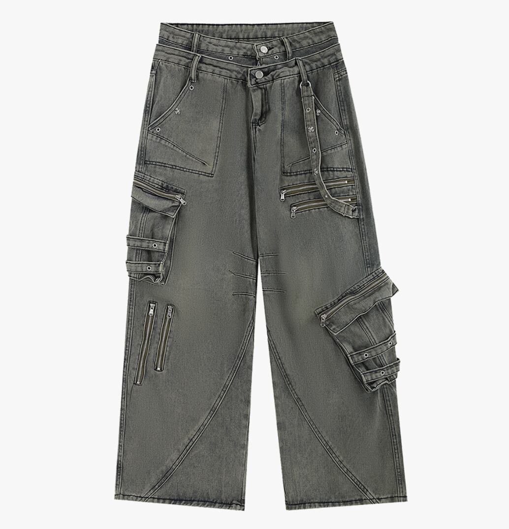 Heavy industry zipper denim pants 0001