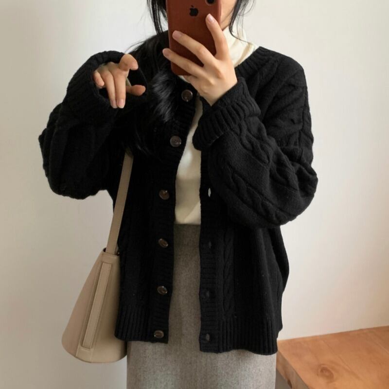 オータム薄手スタンダードニットカーディガンルーズスタイルセーター コート レトロ 秋物 ハンチェンe66183242157