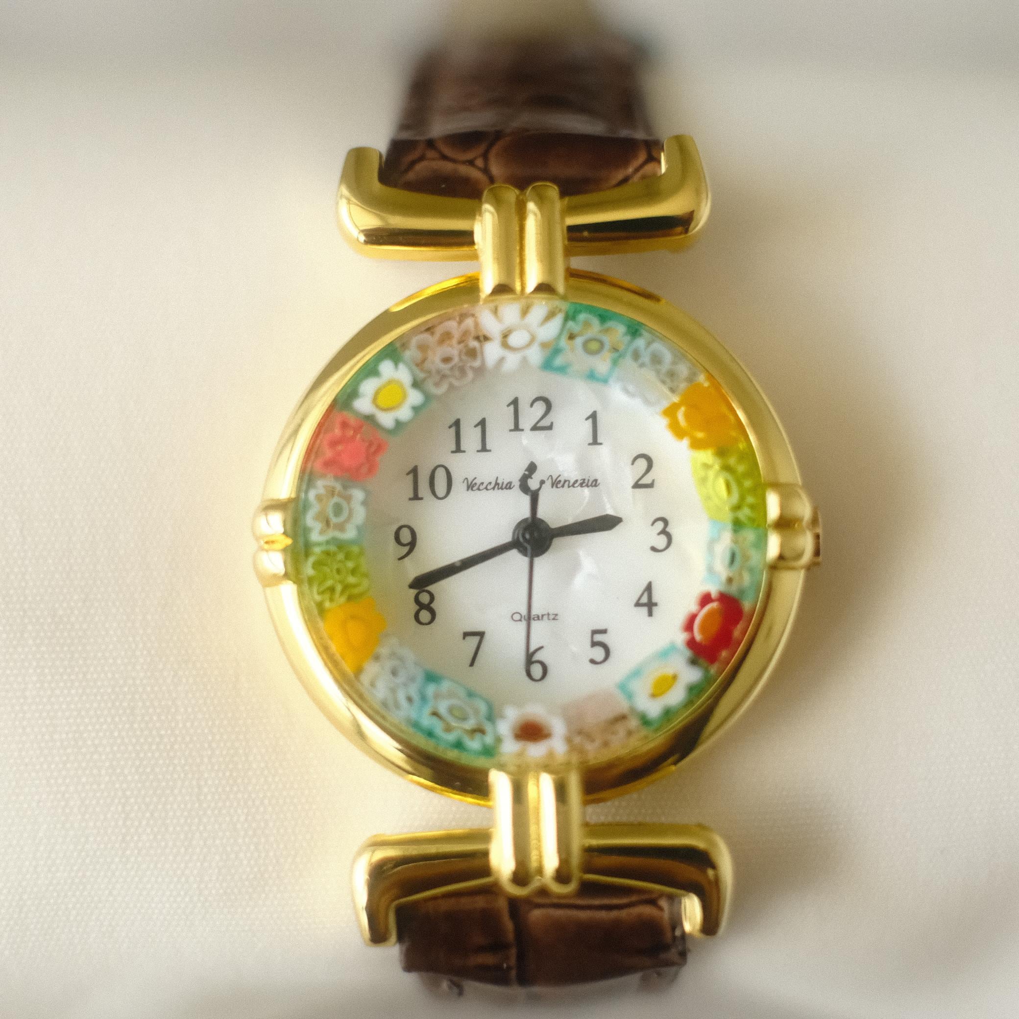 Murano Millefiori Watch With Leather Band - Brown | flemington