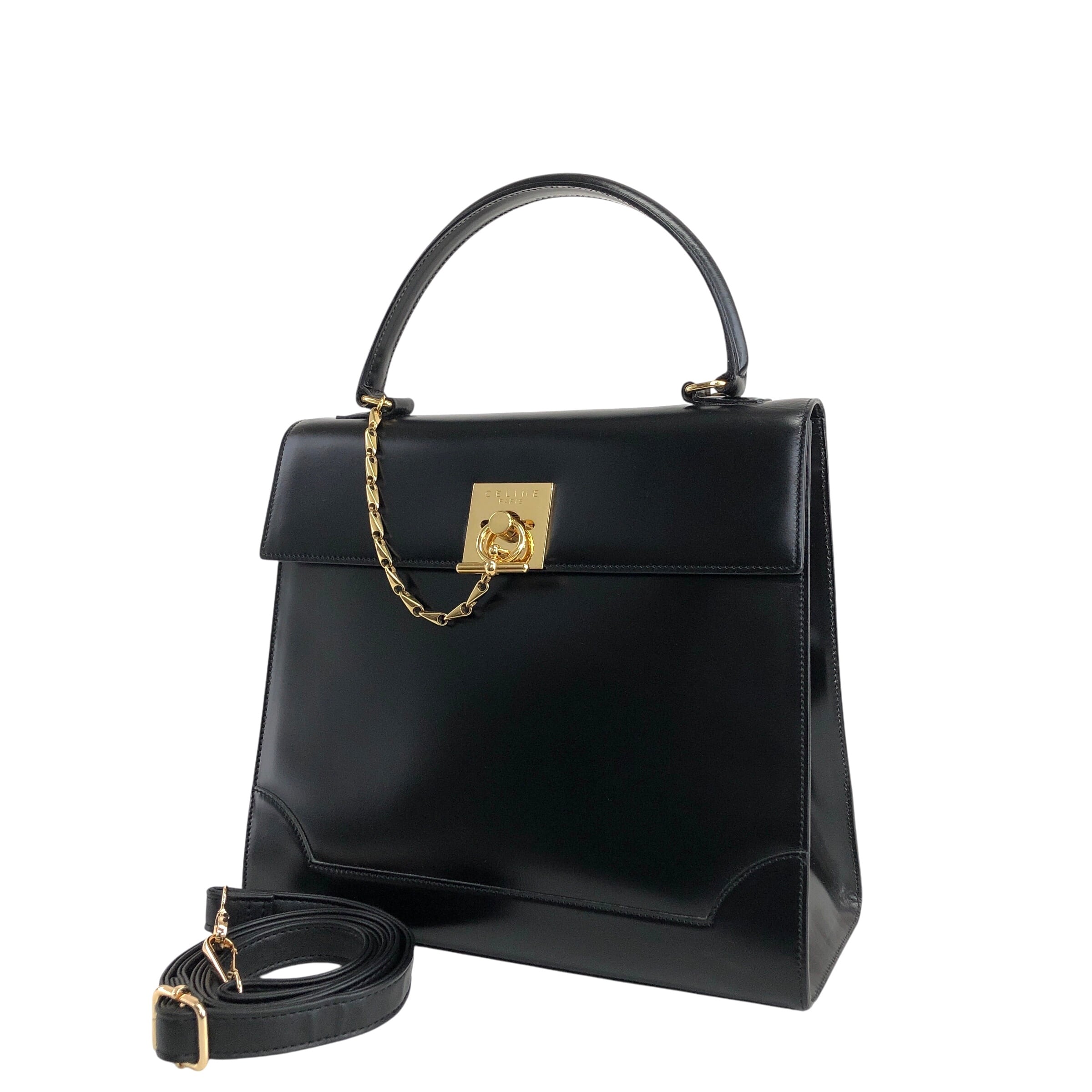 CELINE セリーヌ ハンドバッグ ブラック ガンチーニ チェーン レザー