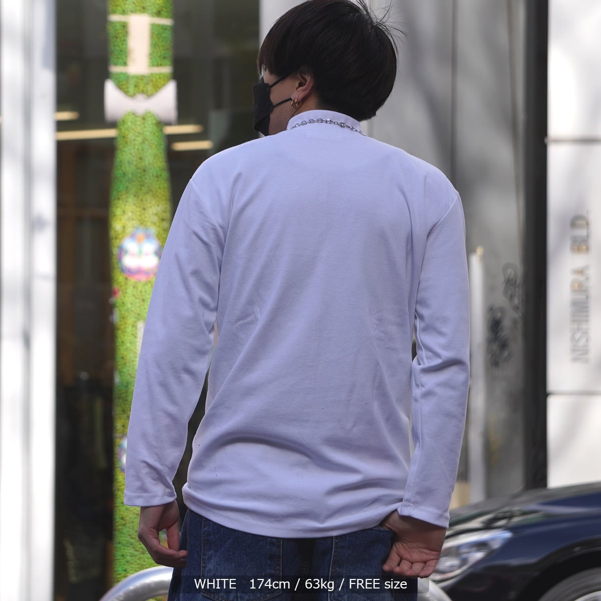 カットソー 白 メンズ 長袖Tシャツ トップス カット加工 ストリート 韓国系