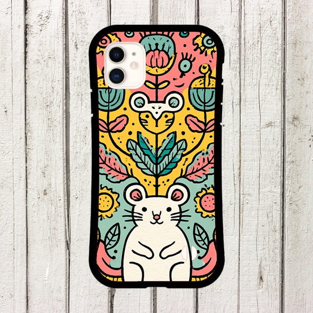 受注生産 iPhoneケース 白猫と花のサイケ民芸｜猫モチーフ PSYF020A