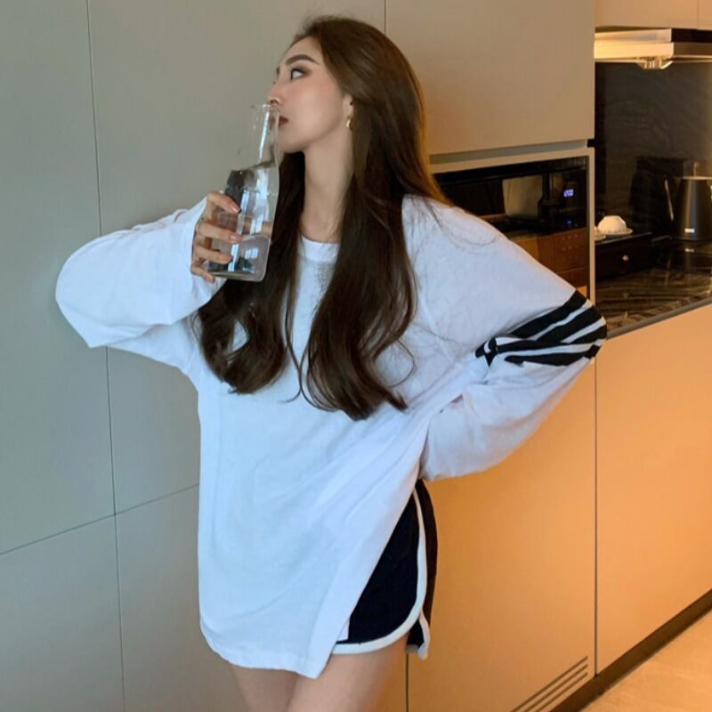 Tシャツ ルーズストライプスタイル薄手トップス サマー ロング 夏物 YY-ファッション19798166732