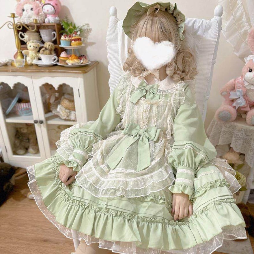 甘ロリ ワンピース 豪華レース×フリル ミントグリーン 初心者向け