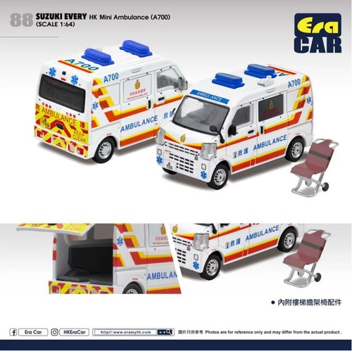 再入荷　EraCar 1/64 88 Suzuki every Hong Kong Mini ambulance A700　香港ミニ救急車両　担架付き