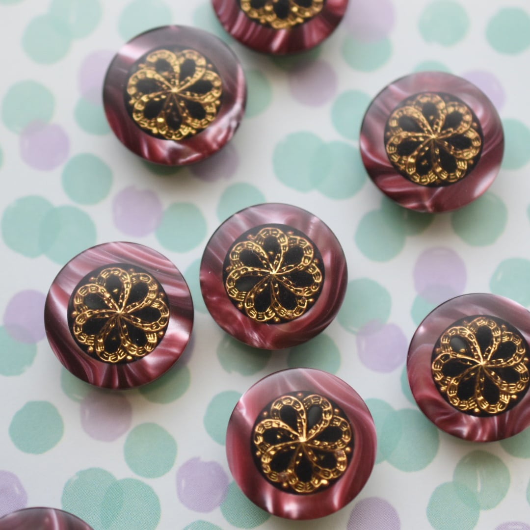 ボルドーマーブル ゴールドフラワー 15mm