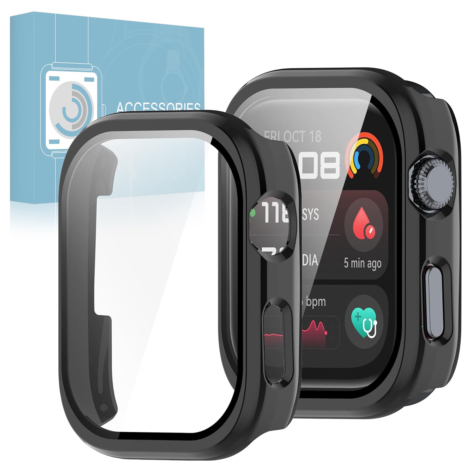 【在庫のみ】【2枚組】HUAWEI WATCH D2 用 ケース ガラスフィルム 一体型 HUAWEI Watch D2 保護カバー 全面保護 耐衝撃 高透過率 指紋防止 フェイスカバーセット(黒)