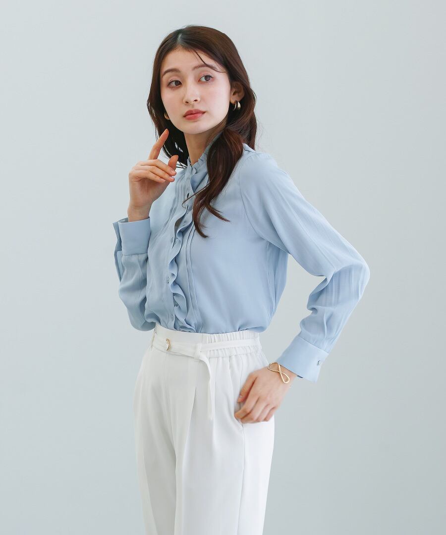 さりげなく華やぐ 】ソフトピケ・アシメフリルブラウス（776033