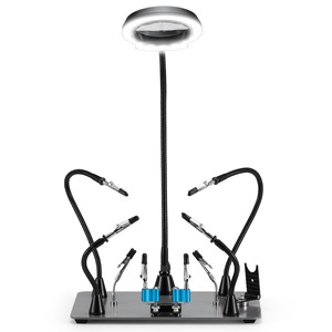 【努力特価】SainSmart アップグレード磁気ヘルピングハンズ はんだ付けステーション、新しいはんだごてとミニクリップホルダー、5倍拡大LED内蔵、6つの調整可能なグースネックアーム、11.1x7.1インチベース、DIYと電子機器用