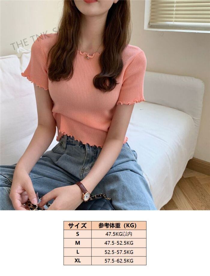 トップス Tシャツ レディース 半袖 メロウフリル トップス リブ