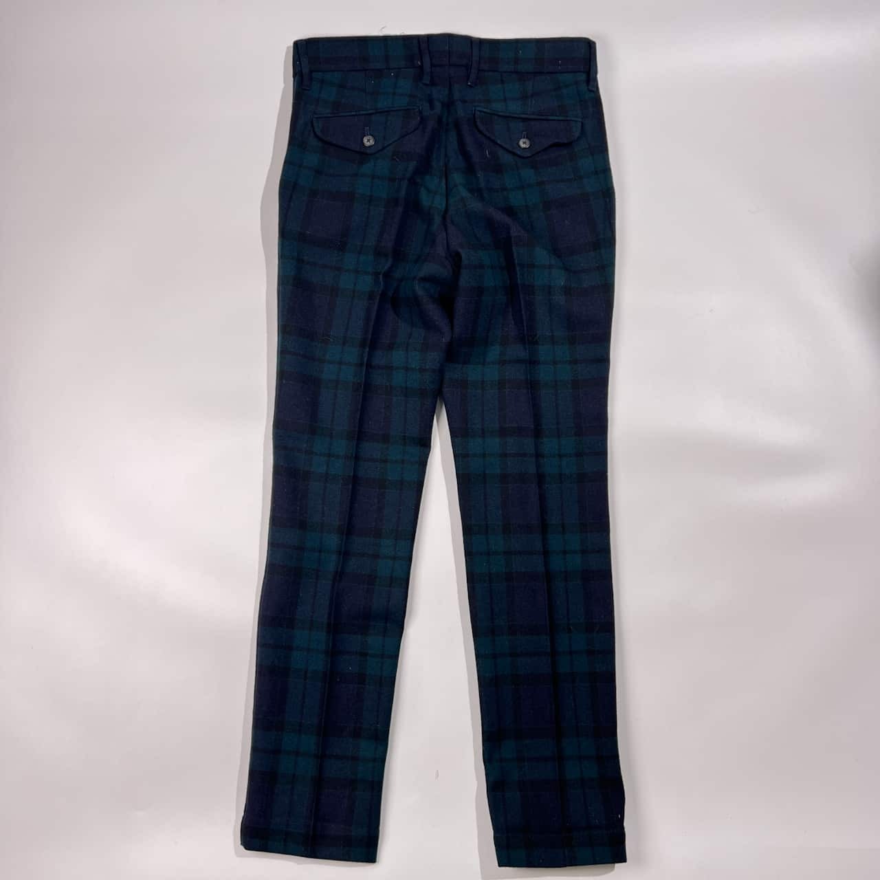 EDIFICE エディフィス チェック ウール スラックス パンツ 44/ネイビー グリーン系 メンズ