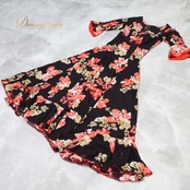 【フラメンコ衣装】ブラウン Naomi Collection ナオミコレクション ワンピース ドレス 茶 花柄 ボランテ フリル レース ダンス ラメ ステージ