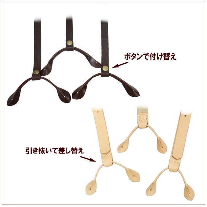 サスペンダー用 ボタンホールパーツ Sサイズ 本セット 牛革製 PARTS