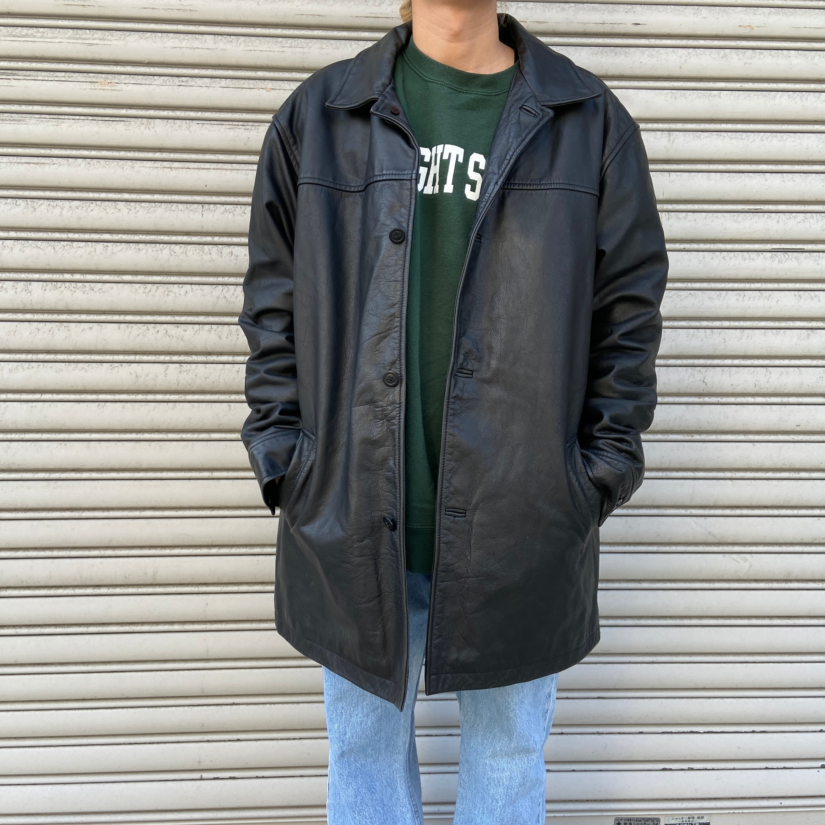 90s GAP オールドギャップ レザージャケット 本革 カーコート 黒 L 