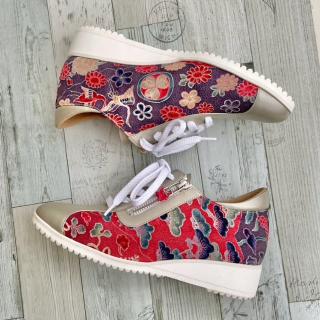 和ごころスニーカー【本革シルバー✖️絹着物ちりめん】