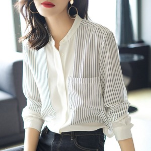 シャツ ストライプシャツ レディース トップス 長袖 袖あり 襟付き スタンドカラー かわいい 大人可愛い きれいめ シンプル 上品 おしゃれ かっこいい 主役級 存在感 都会的 ベーシック ナチュラル 大人カジュアル きれいめカジュアル オフィスカジュアル ストライプ 春 秋 20代 30代 40代 オフィス ビジネス OL 学校 通学 お出かけ ショッピング 韓国 オルチャン コーデ プチプラ 普段使い 着回し 清楚 定番 S M L XL 大きいサイズ 白 ホワイト ベーシックカラー 大人カラー