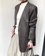 大人リラックス レザー調ミドルジャケット