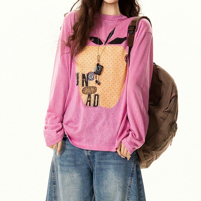 フルーツモチーフリラックスロングスリーブTシャツ 2col R02587