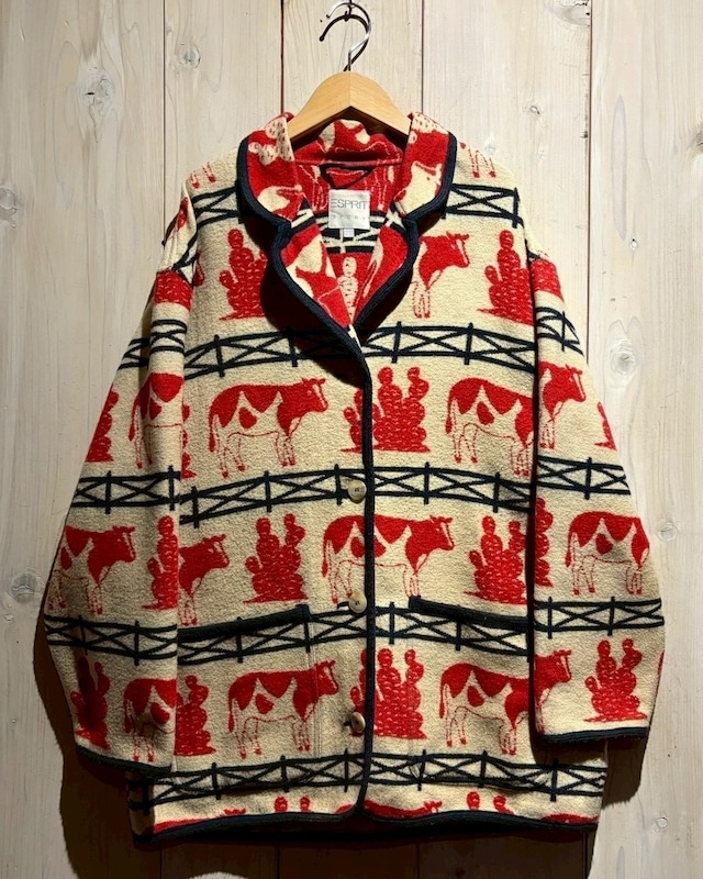 【a.k.a.C.a.k.a vintage】“ESPRIT SPORT” Cow Design Oversized Wool Jacket