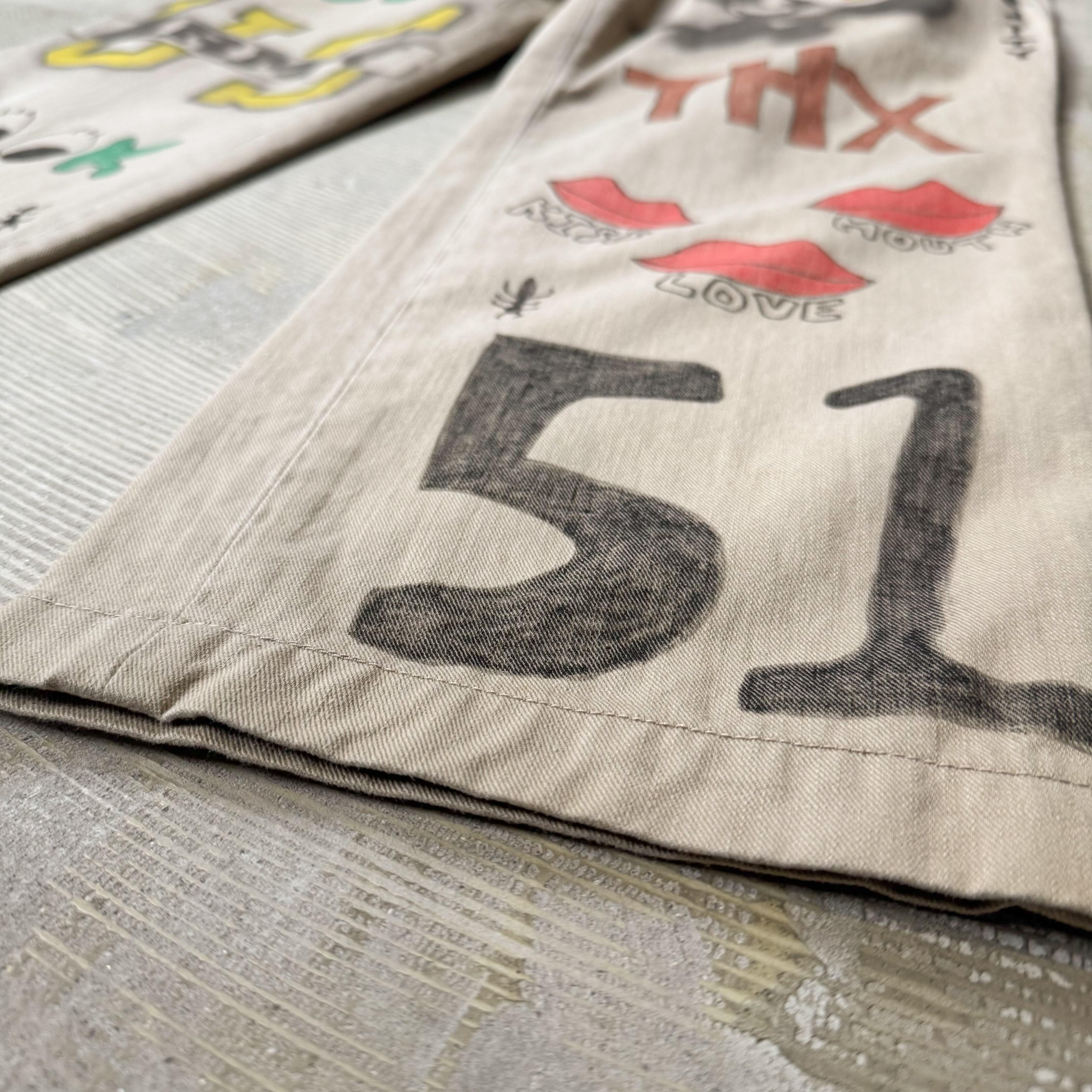 HAND PAINTED ART STENCIL MEMORIAL PANTS / ハンド ペイント アート