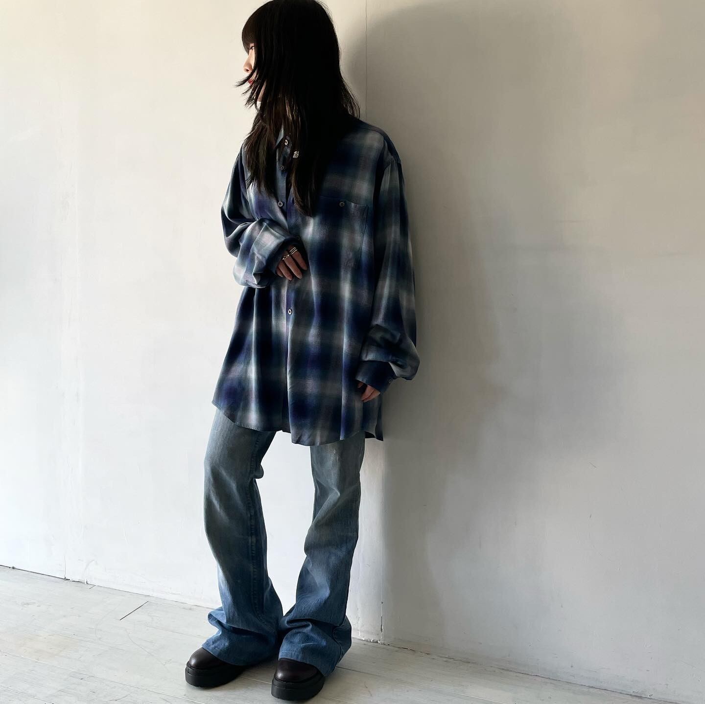 IKE BEHAR- 90's Italy shadow check rayon shirt | ROOT online
