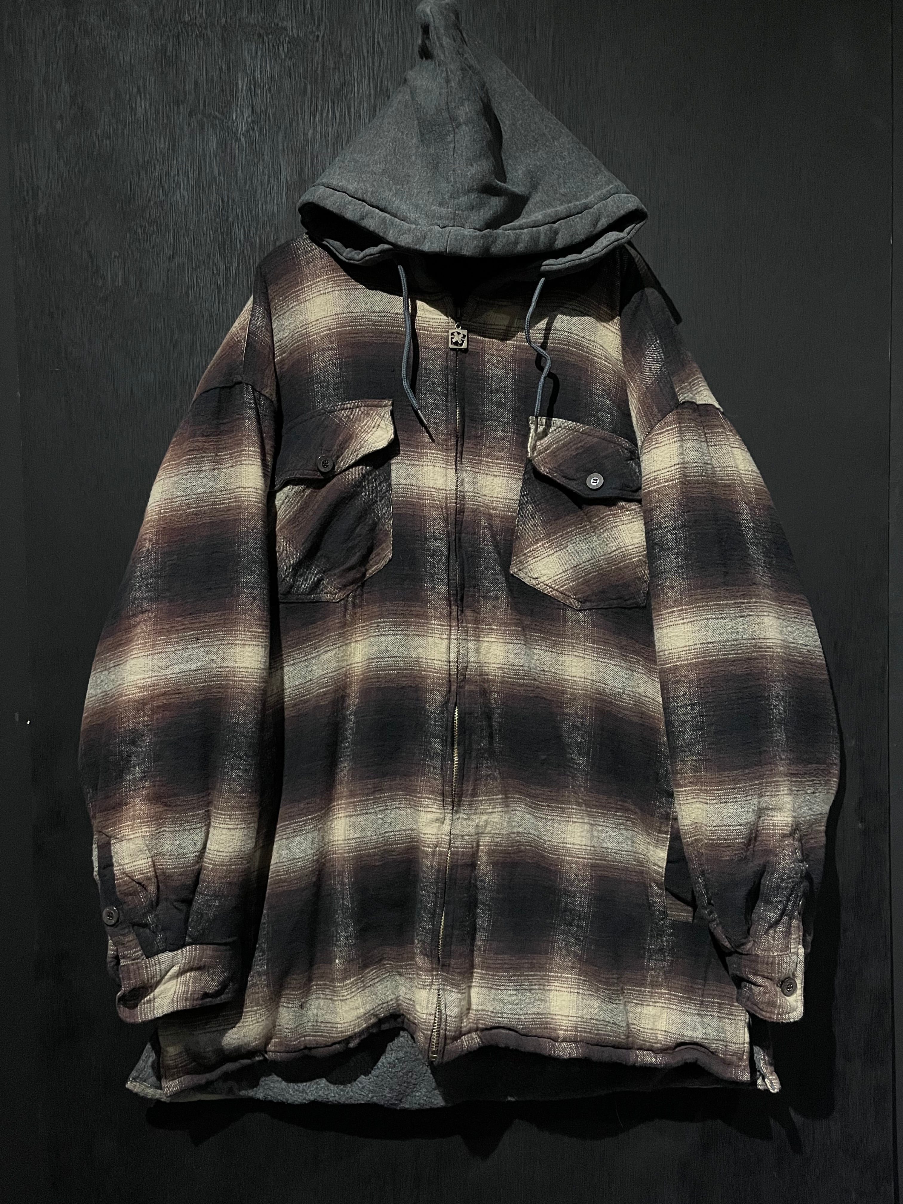 WEAPON VINTAGE】Ombre Check Pattern Vintage Loose Zip up Hoodie  