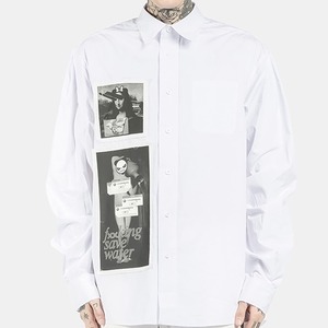 SALE【HIPANDA ハイパンダ】メンズ アートパロディ シャツ MEN'S ART PALODY PATCHWORK LONG SLEEVED SHIRT / WHITE