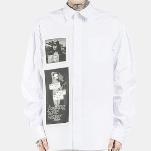 SALE 送料無料【HIPANDA ハイパンダ】メンズ アートパロディ シャツ MEN'S ART PALODY PATCHWORK LONG SLEEVED SHIRT / WHITE