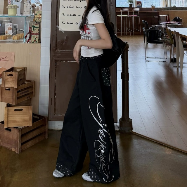 ポルカドットコンビサイドロゴルーズフォルムパンツ 1col R02456