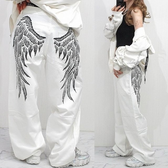 Backフェザー 翼モチーフ ワイドデニム BOYSデニム デニムパンツ
