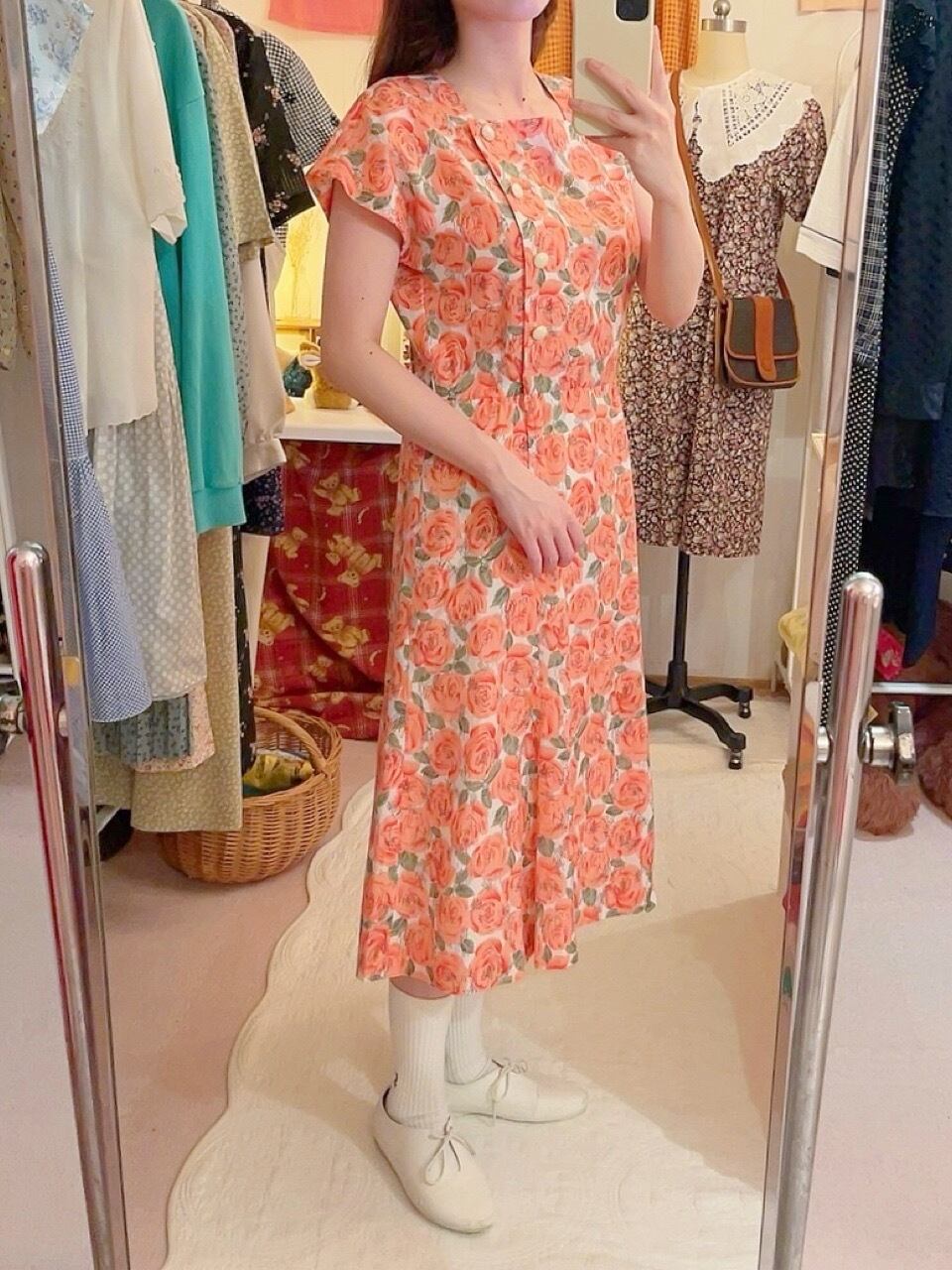 pink rose square neck one-piece