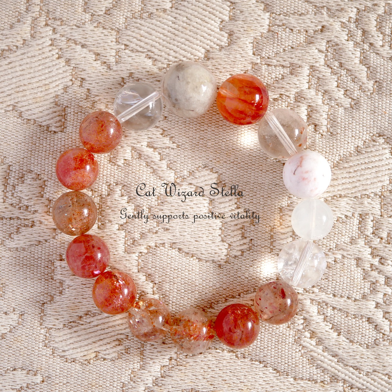 レッドライモナイト パワーストーンブレスレット 内径約16cm レッド