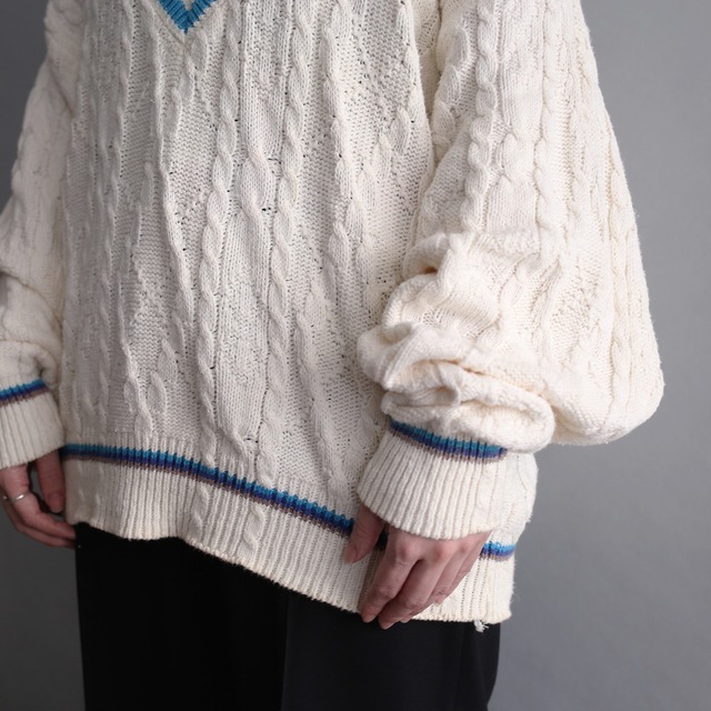 rib line design loose old school cotton knit