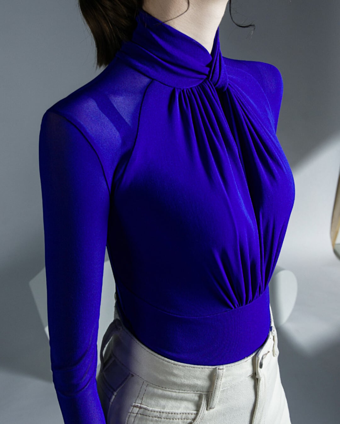 ドレープネック ロングスリーブ ハイネック ダンストップス ds1102