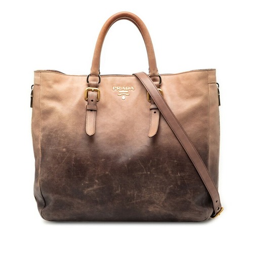 プラダ GLACE ZIPPERS トートバッグ ショルダーバッグ 2WAY BN1592 ベージュ グレー レザー レディース PRADA 【中古】